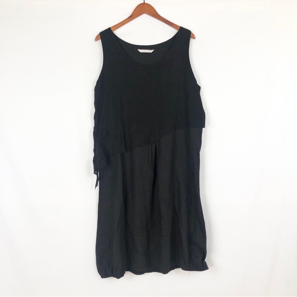 Luna Luz Linen Asymmetrical Layred Mini Dress Black Size‎ L